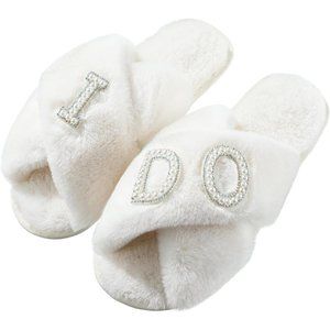 Slippers Women's Wedding Shoes for Bride Furry Warm Open Toe Bridal Slippers